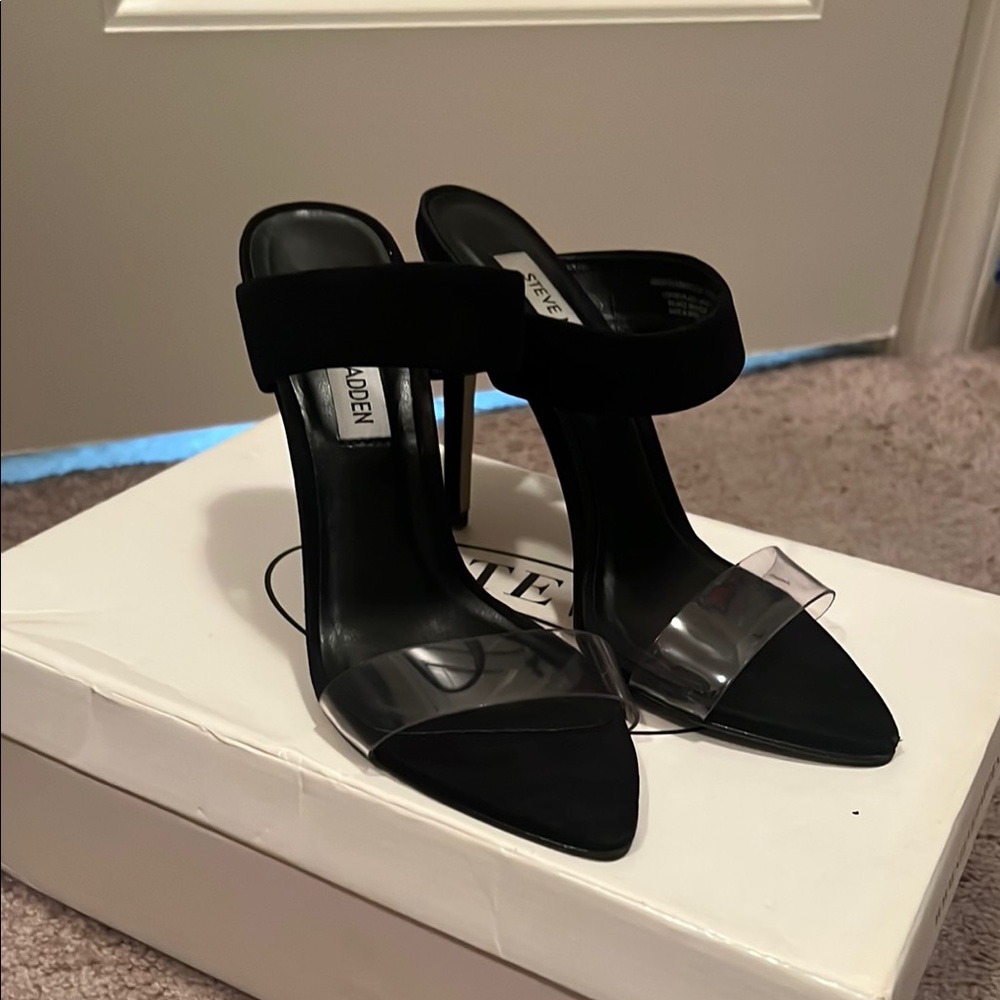Steve Madden Black Stiletto Heels with Strappy Design